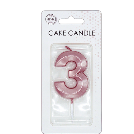 Bougie 3 ans, rose doré métallisé, 6 cm