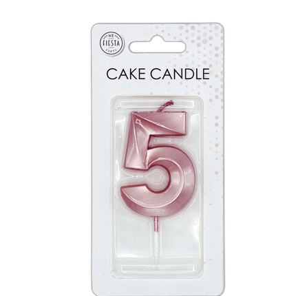 Bougie « 5 ans » rose doré métallisé, 6 cm