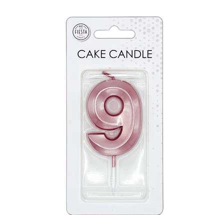 Bougie « 9 ans » rose doré métallisé, 6 cm