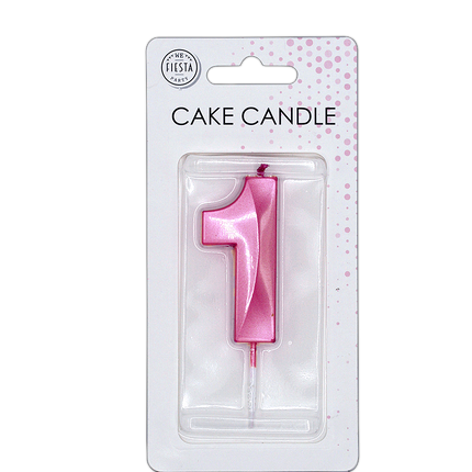 Bougie « 1 an » rose métallisé, 6 cm