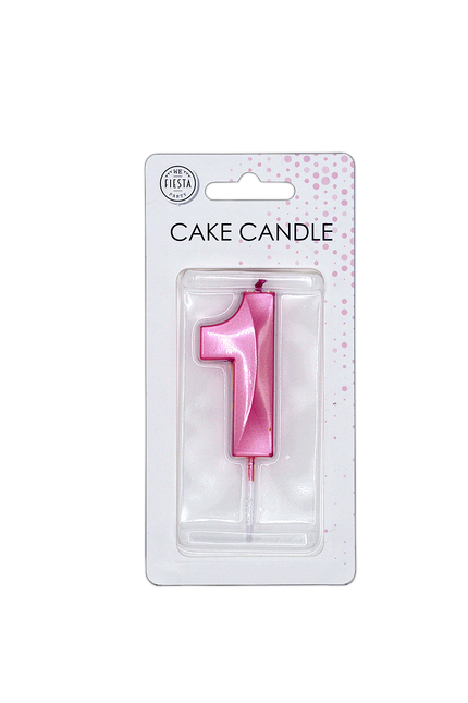 Bougie « 1 an » rose métallisé, 6 cm