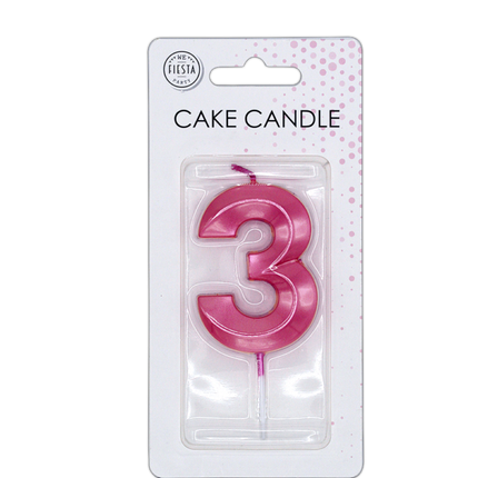 Bougie « 3 ans » rose métallisé, 6 cm