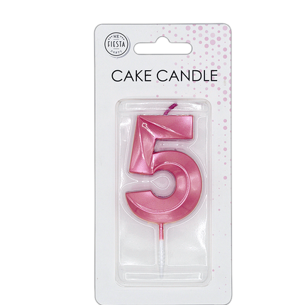 Bougie « 5 ans » rose métallisé, 6 cm
