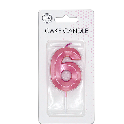 Bougie « 6 ans » rose métallisé, 6 cm