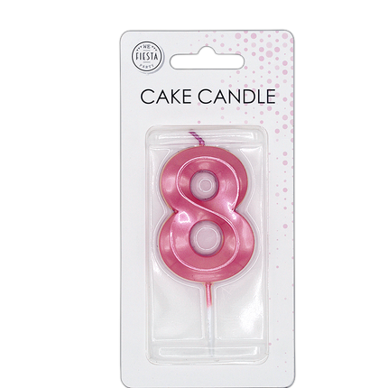 Bougie « 8 ans » rose métallisé, 6 cm