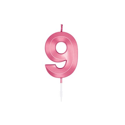 Bougie « 9 ans » rose métallisé, 6 cm