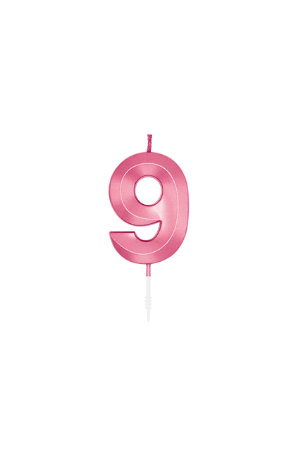 Bougie « 9 ans » rose métallisé, 6 cm