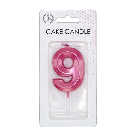 Bougie « 9 ans » rose métallisé, 6 cm