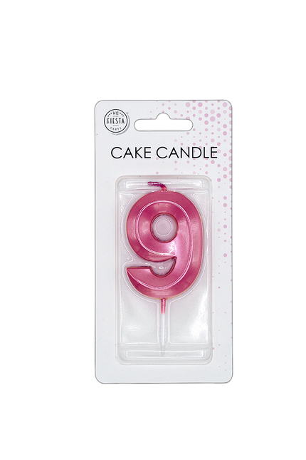 Bougie « 9 ans » rose métallisé, 6 cm