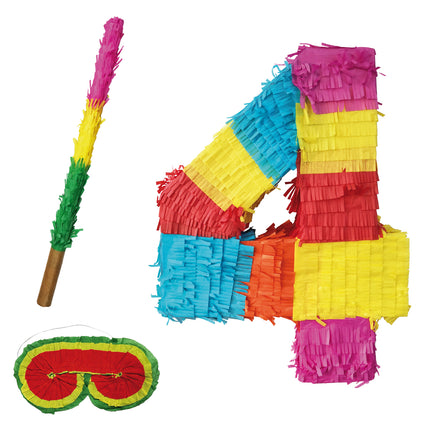 Ensemble piñata « Chiffre 4 » 3 pièces 45 cm
