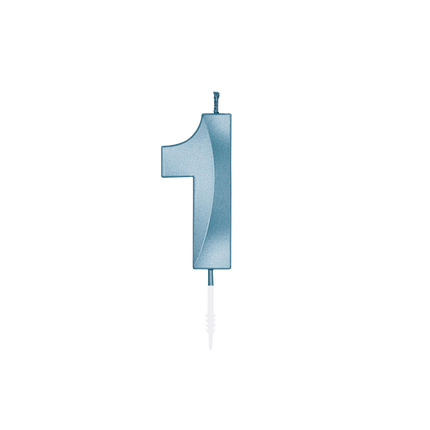 Bougie « 1 an », bleu métallisé, 6 cm