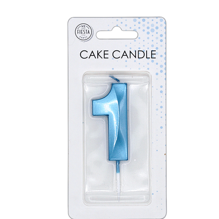 Bougie « 1 an », bleu métallisé, 6 cm