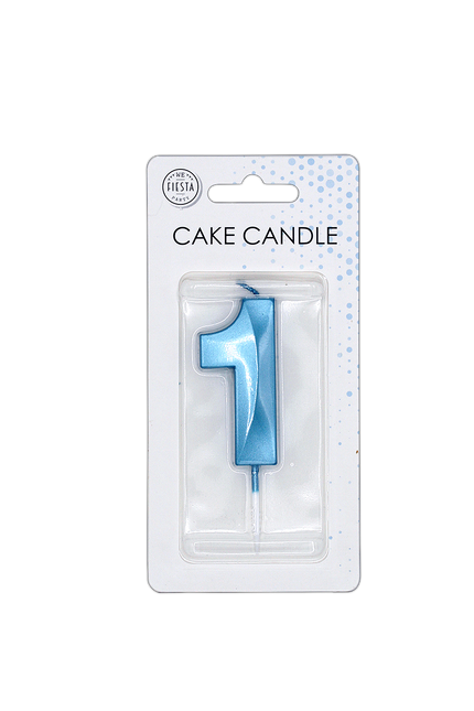 Bougie « 1 an », bleu métallisé, 6 cm