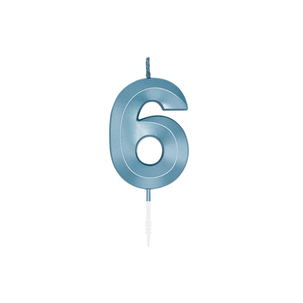 Bougie « 6 ans » bleue métallisée, 6 cm