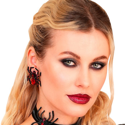 BOUCLES D'OREILLES ARAIGNÉE AVEC PIERRES PRÉCIEUSES ROUGES ET STRASS