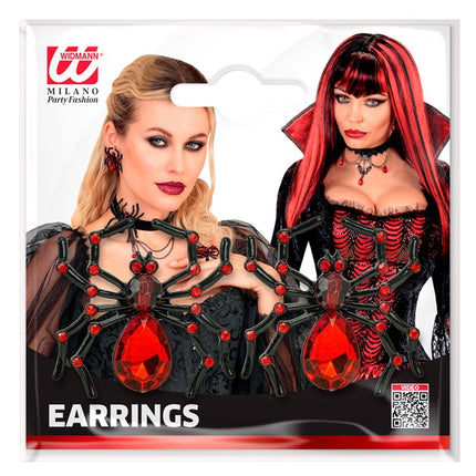 BOUCLES D'OREILLES ARAIGNÉE AVEC PIERRES PRÉCIEUSES ROUGES ET STRASS