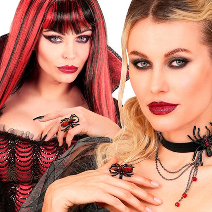 BAGUE ARAIGNÉE AVEC PIERRES ROUGES ET STRASS