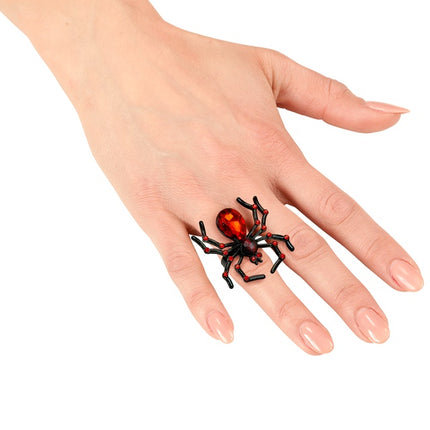 BAGUE ARAIGNÉE AVEC PIERRES ROUGES ET STRASS