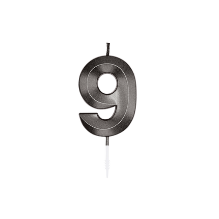 Bougie n° 9, noir métallisé, 6 cm