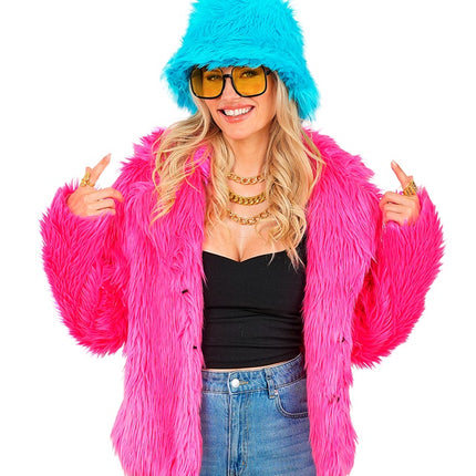 Manteau de fourrure Peluche Dames Rose fluo