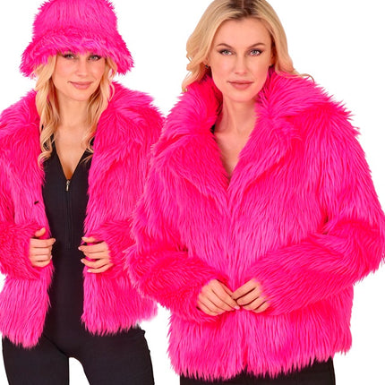Manteau de fourrure Peluche Dames Rose fluo