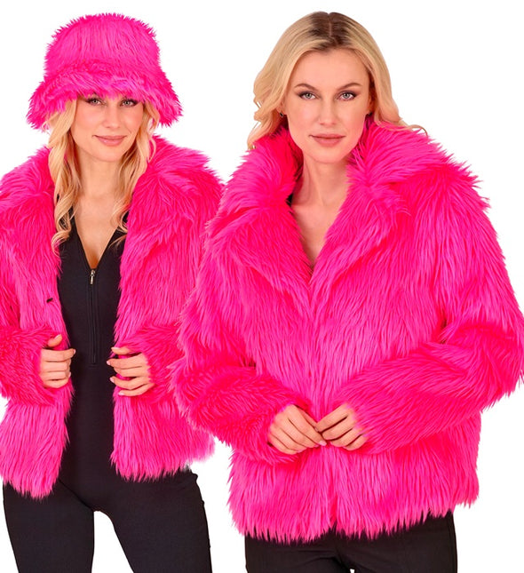 Manteau de fourrure Peluche Dames Rose fluo