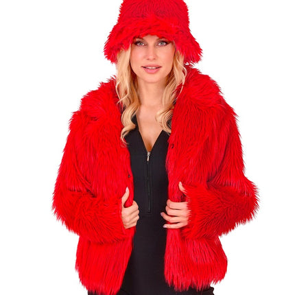 Manteau de fourrure pour dames en peluche rouge
