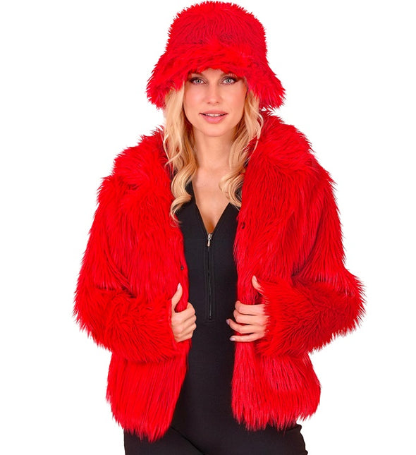 Manteau de fourrure pour dames en peluche rouge