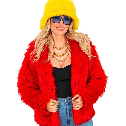 Manteau de fourrure pour dames en peluche rouge