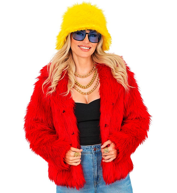 Manteau de fourrure pour dames en peluche rouge