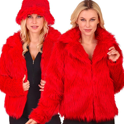 Manteau de fourrure pour dames en peluche rouge
