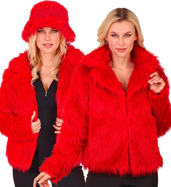 Manteau de fourrure pour dames en peluche rouge