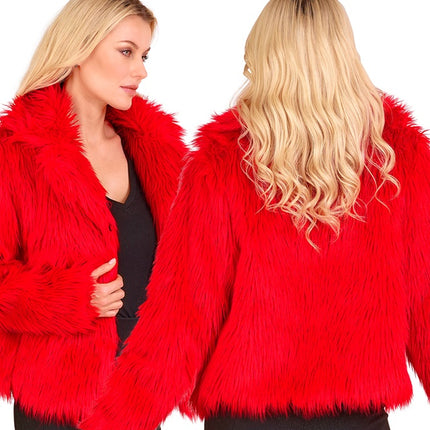 Manteau de fourrure pour dames en peluche rouge