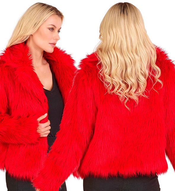 Manteau de fourrure pour dames en peluche rouge