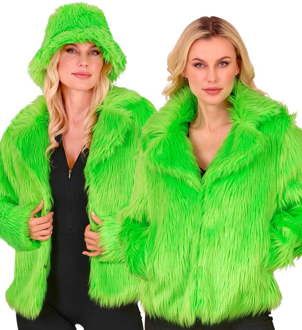Manteau de fourrure peluche Vert fluo Dames