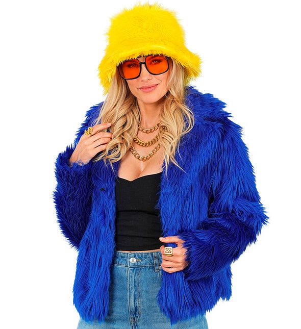 Manteau de Fourrure Peluche Bleu Dames