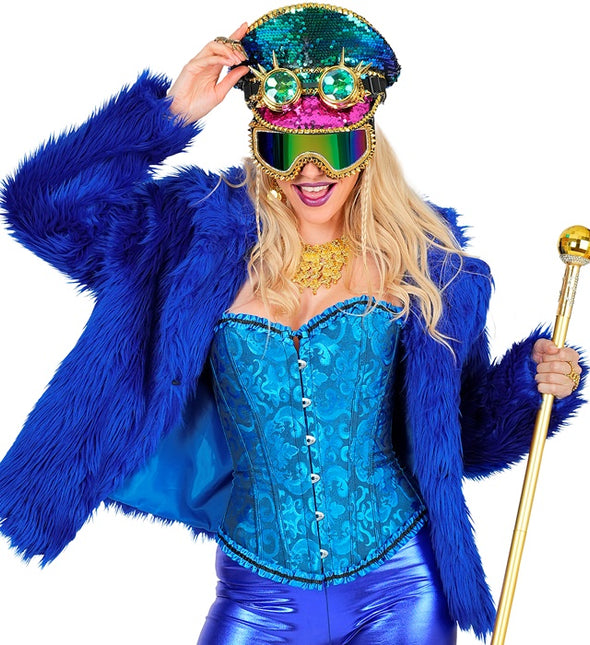 Manteau de Fourrure Peluche Bleu Dames