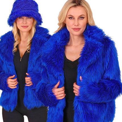 Manteau de Fourrure Peluche Bleu Dames