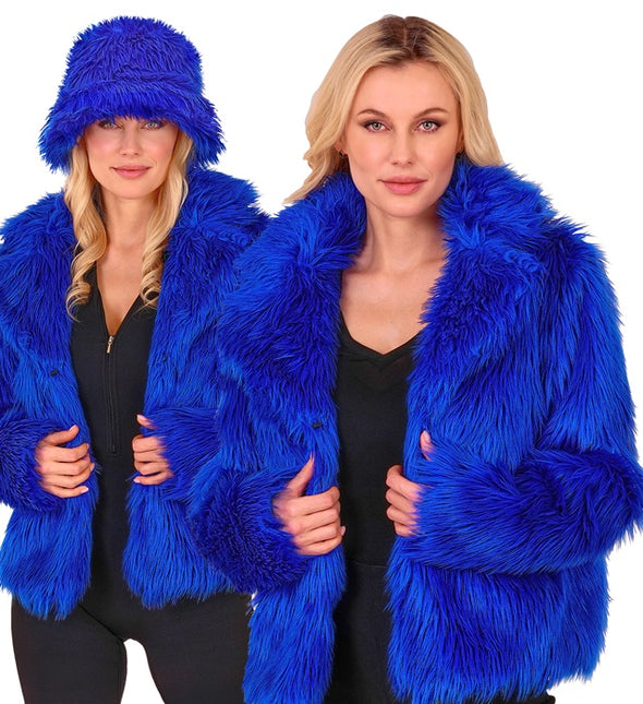 Manteau de Fourrure Peluche Bleu Dames