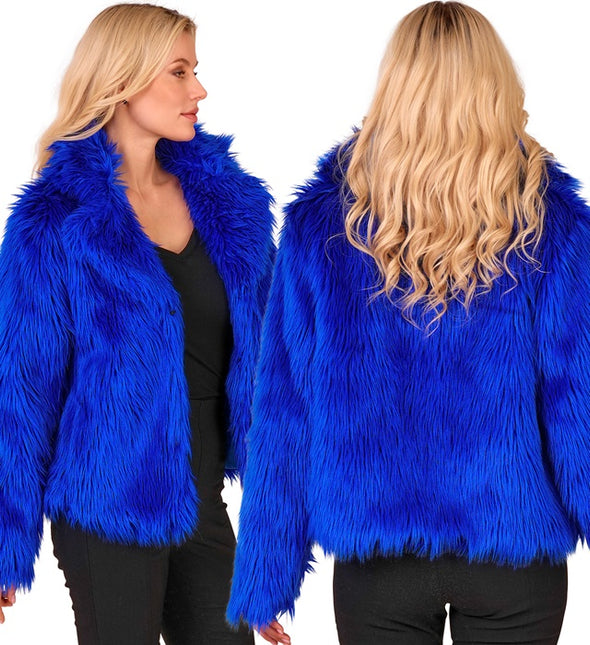 Manteau de Fourrure Peluche Bleu Dames