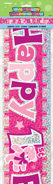 Bannière Prisme rose Happy 1st Birthday, 12 ft