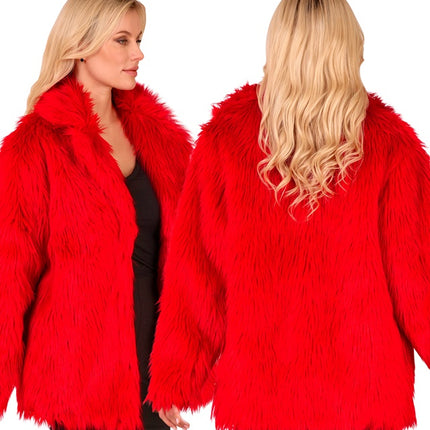 Manteau de fourrure peluche rouge