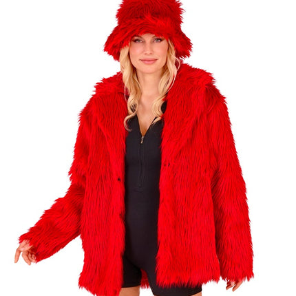 Manteau de fourrure peluche rouge