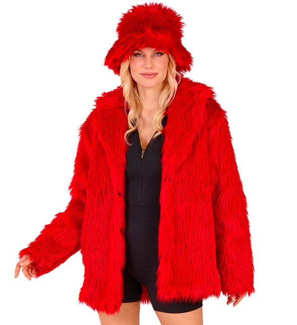Manteau de fourrure peluche rouge