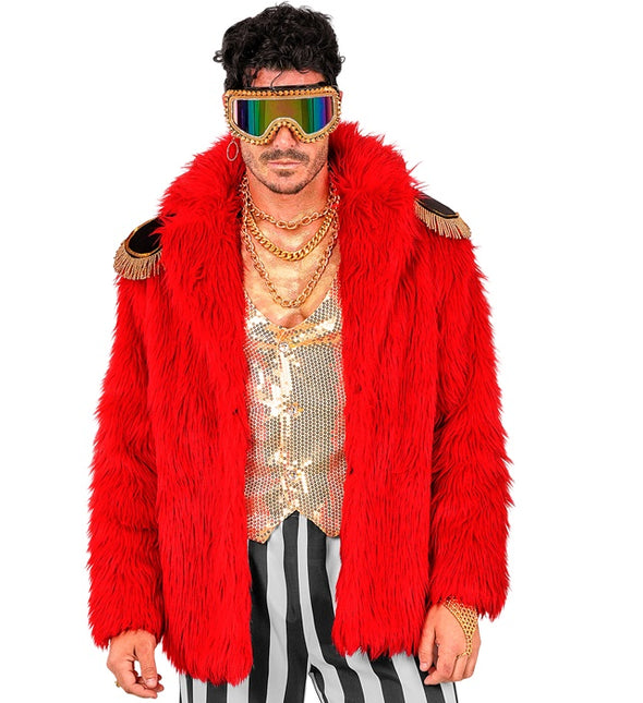Manteau de fourrure peluche rouge