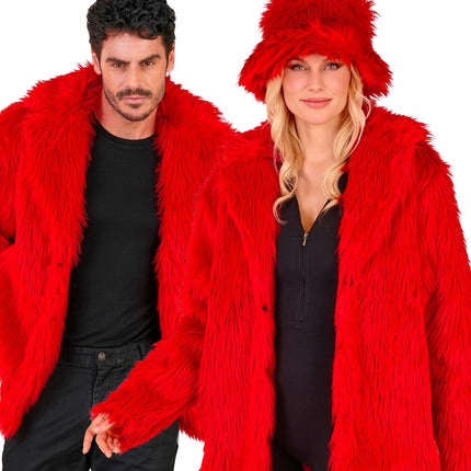 Manteau de fourrure peluche rouge