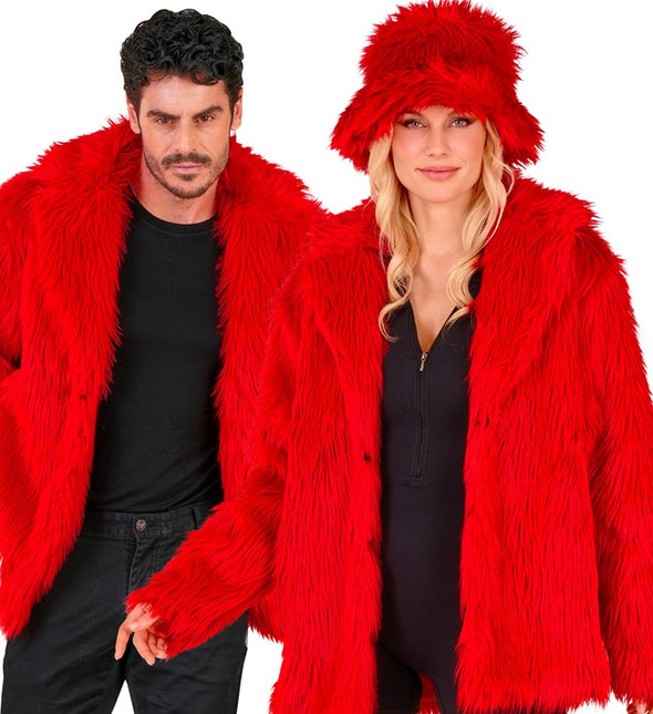 Manteau de fourrure peluche rouge