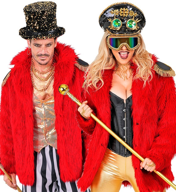 Manteau de fourrure peluche rouge