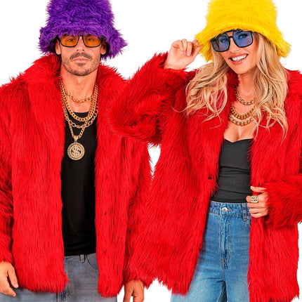 Manteau de fourrure peluche rouge