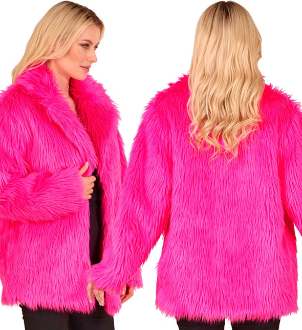 Manteau de fourrure peluche rose fluo